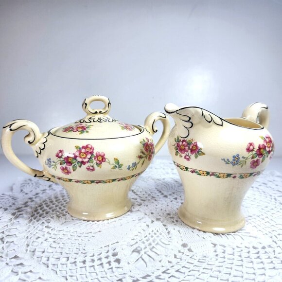 Myott Cream and Sugar Set Floral Bone China Staffordshire England - Picture 2 of 11